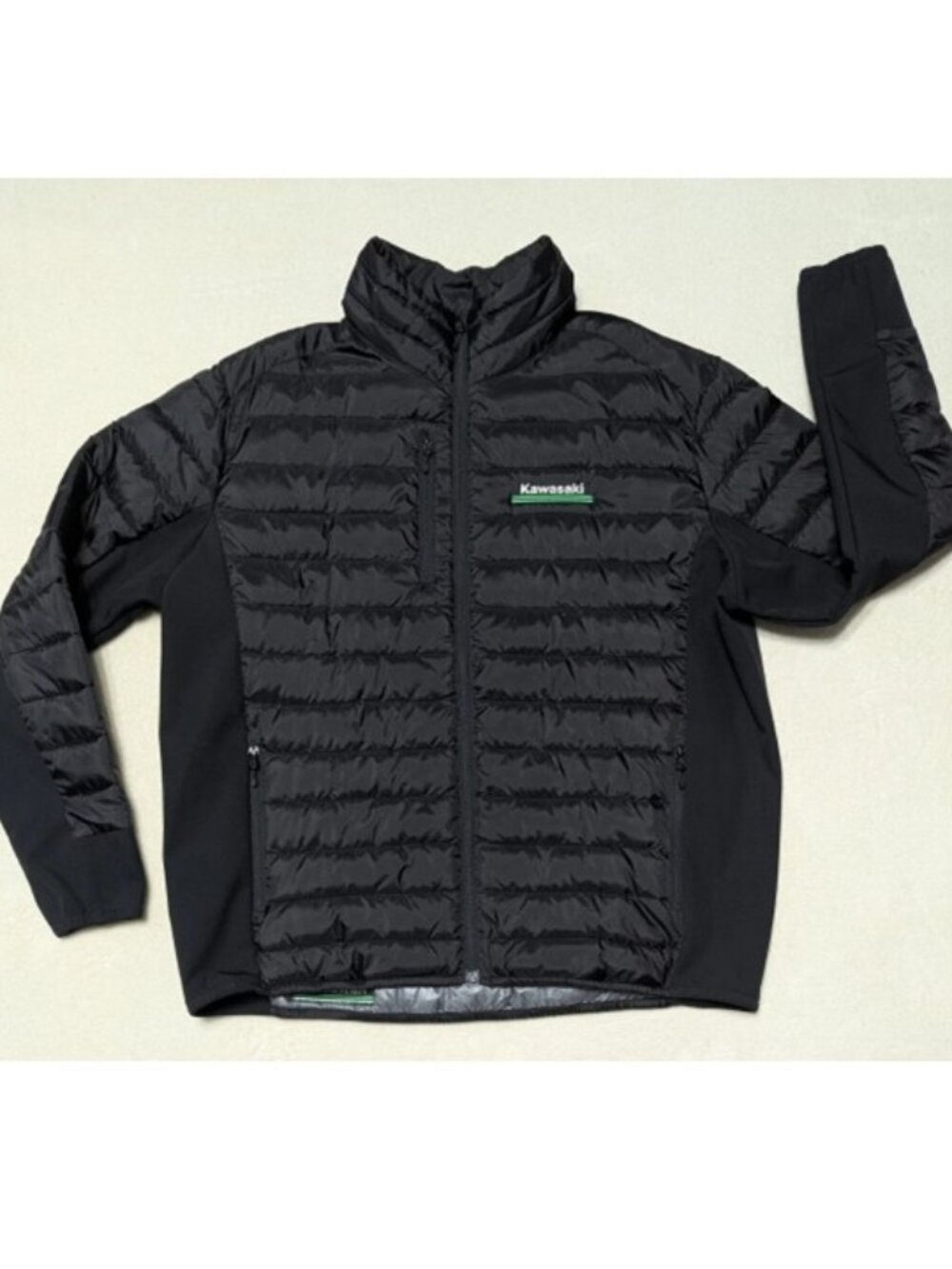 Kawasaki OEM 3 Green Lines Puff Jacket K001-0258-BK-2X Embroidery Full Zip NICE